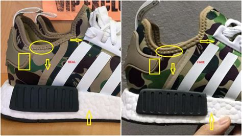 Real Vs Fake Bape Adidas NMD R1 BA7326 Green Camo